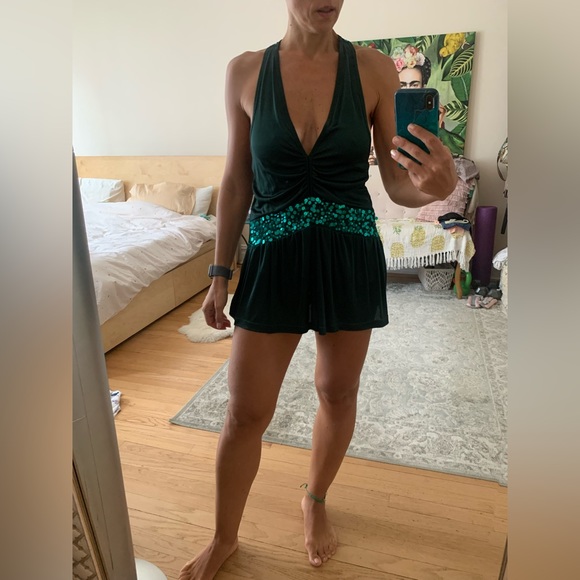 H&M - Dark green racer back top with sequins in front and top back - size S - Picture 1 of 10